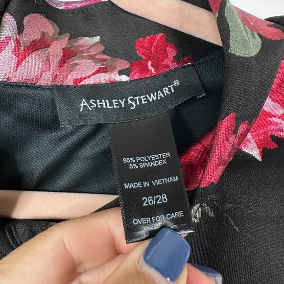 2/$30 Ashley Stewart Floral Print Mock Neck Midi Dress Black Pink 26/28 #A1252 - Picture 5 of 6